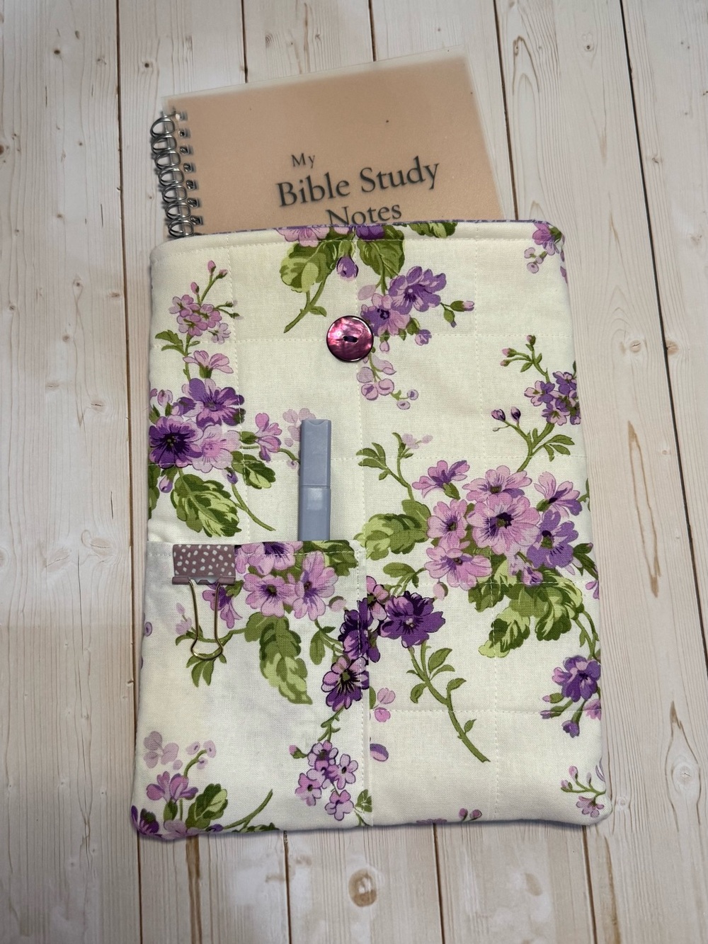 Floral Quilted Book Sleeve in Purple and Green